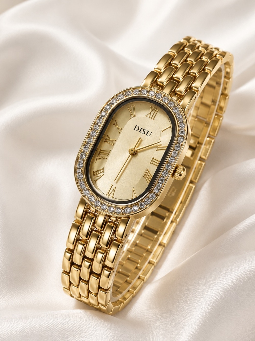Elegant Silver-Tone Crystal Oval Bracelet Watch for Women